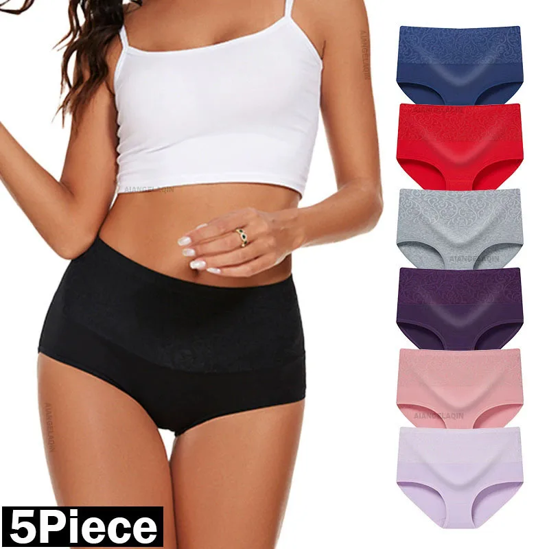 5 Teile/satz Hohe Aufstieg Baumwolle Höschen Frauen Drucken Floral Briefs Mädchen Nahtlose Unterwäsche Komfortable Intime Sexy Wäsche Weibliche