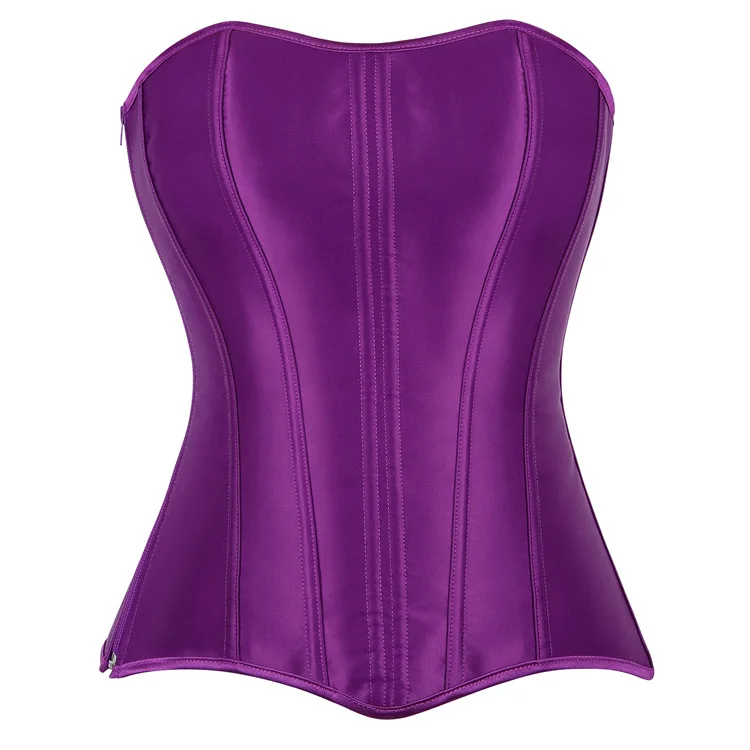 Frauen Vollbrust Korsett Top Schwarz Weiß Satin Einfache Elegante Bustier Gothic Zipper Taille Cincher Shapewear Sexy Korset – Detail 38