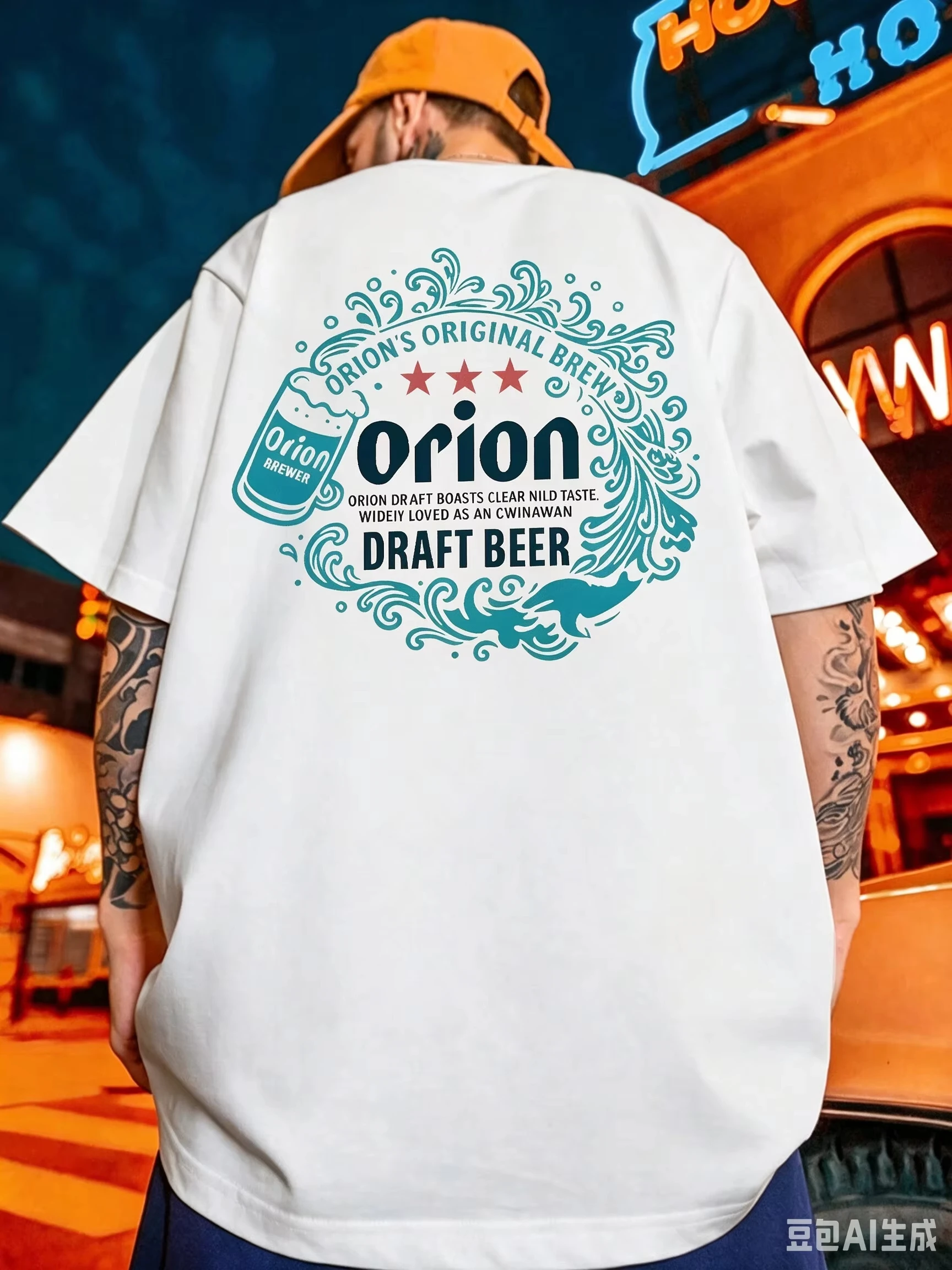 2026 Unisex T-Shirt mit klassischem, kreisförmigem Wellenmuster, Marineblau, Kurzarm, Vintage Retro Street Style, Baumwolle, Oversized – Detail 6