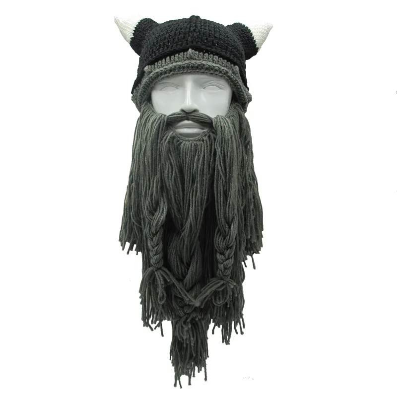 2020 Knit Viking Beard Horn Hat Crazy Ski Cap Barbarian Beanie Halloween UK Cosplay  Vintage Winter Warmer Wool Cap Brand Hat