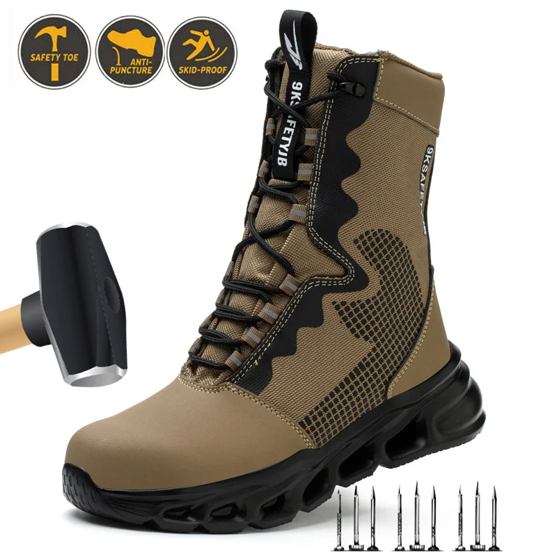 High-Top Men\'s Outdoor Shoes Hard-Soled High-Waist Hiking Botas Non-Slip Leisure Walk Male Basic Boots Lace-Up Treking Footwear