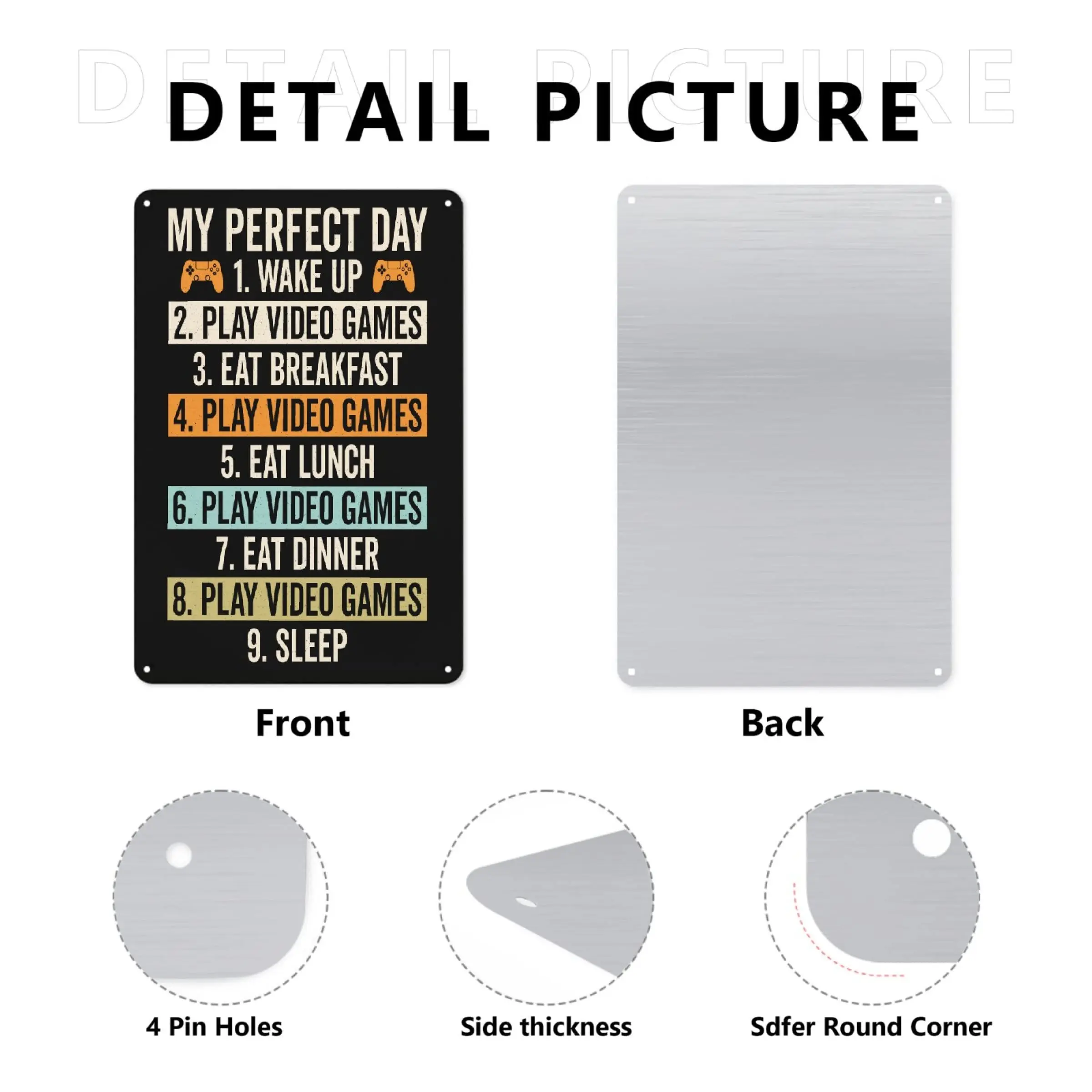 Metal Sign Gifts Wall Decor Funny My Perfect Day Video Games Funny Cool Gamer Gift Tin Signs Wall Art Posters Prints for Home Ro