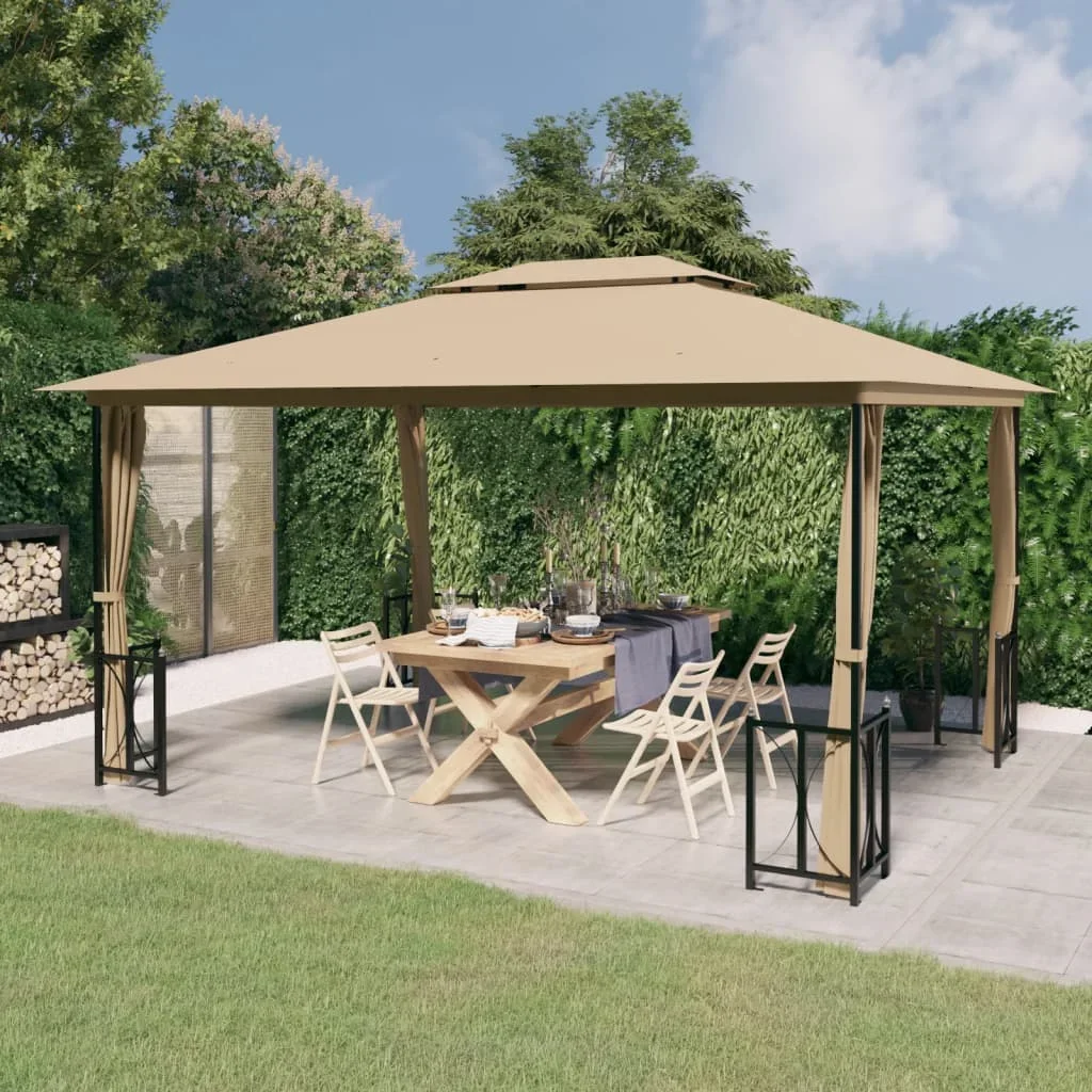 Vidaxl Gazebo With Sidewalls&Double Roofs 3X4 M Taupe Outdoor Products Sunshade And Rainproof Outdoor