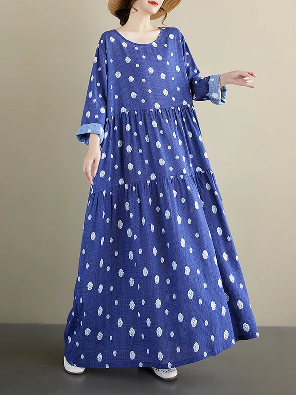 الخريف منقوشة طويلة Sve جولة Ne فضفاض ألف خط الدكتور الكتان القطن ميدي تنورة خمر Sle Ci المشي مناسبة لمتوسطة العمر...