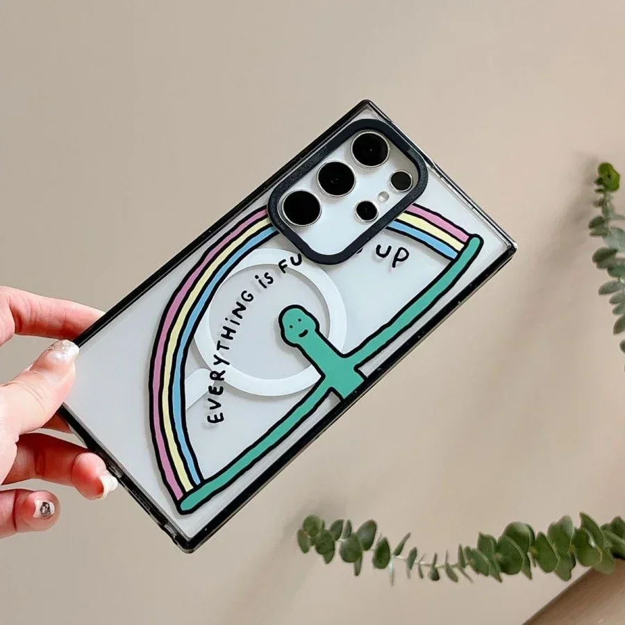 

Funny Dinosaurs Magnetic Acrylic Black Border Case for Samsung Galaxy Ultra S23 Ultra S25 S24 Ultra Cover Protective Shell