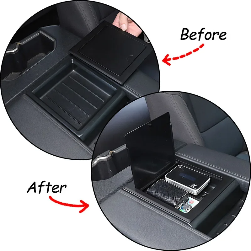 For Toyota Tundra 2022+ ABS Matte Black Car Armrest Box Storage Box Opening and Closing Cover Sticker Car Interior Accessories