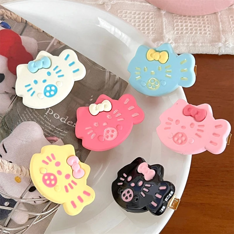 2Pcs Kawaii Hello Kitty Hair Clip Cartoon KT Cat Fish Hairpin Lovely Side Bangs Barrettes BB Clips For Girls Hair Accessories