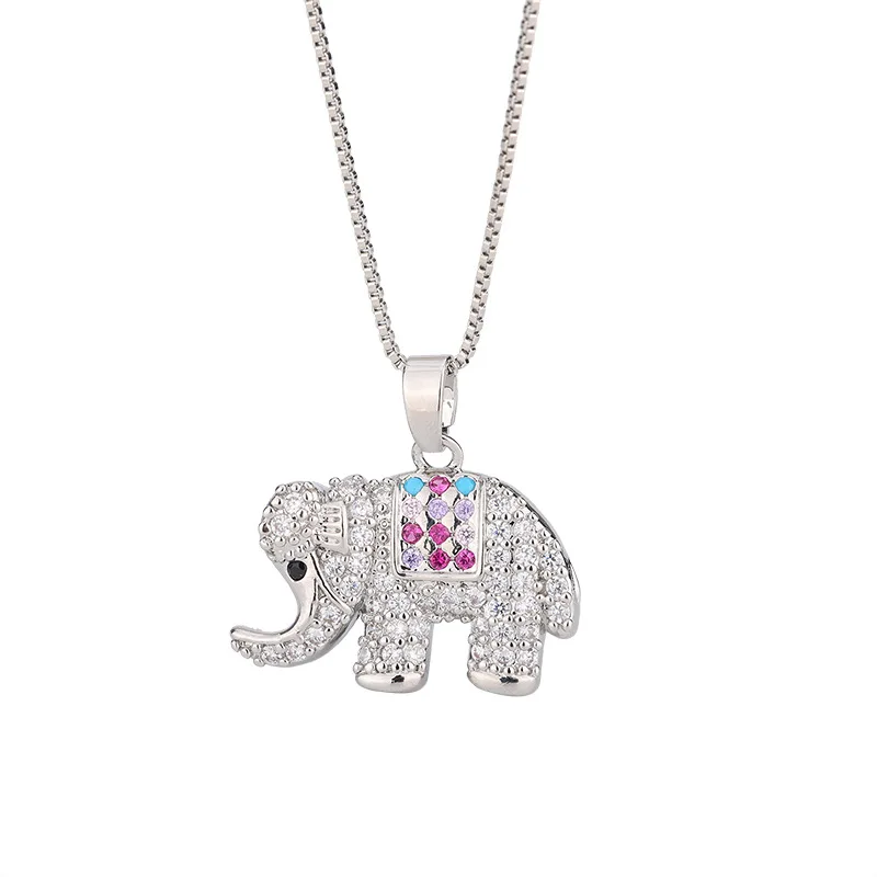 New Fashion Colored Zircon Elephant 925 Sterling Silver Jewelry Sweet Temperament Animal Clavicle Necklaces XL201
