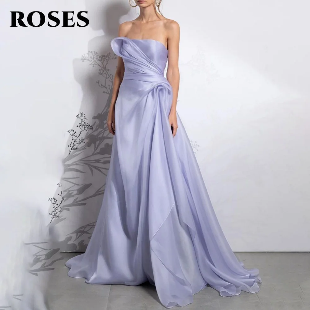 Розовое сиреневое платье для выпускного вечера без бретелек, плиссированное тюлевое вечернее платье без рукавов трапециевидной формы فساتين السهرة для женщин по индивидуальному заказу