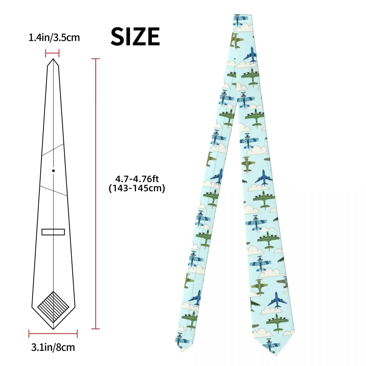 Aerei vintage verdi e blu - Cravatta morbida cielo nuvoloso per uomo Cravatte sottili in poliestere di seta Abiti da festa Cravatta Casual Gravatas