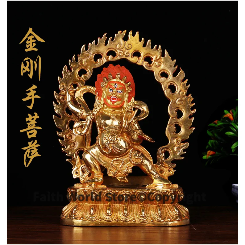 21CM large - HOME Talisman efficacious Protection # Tibetan Buddhism Vajrapani Bodhisattva buddha gold-plated figure statue