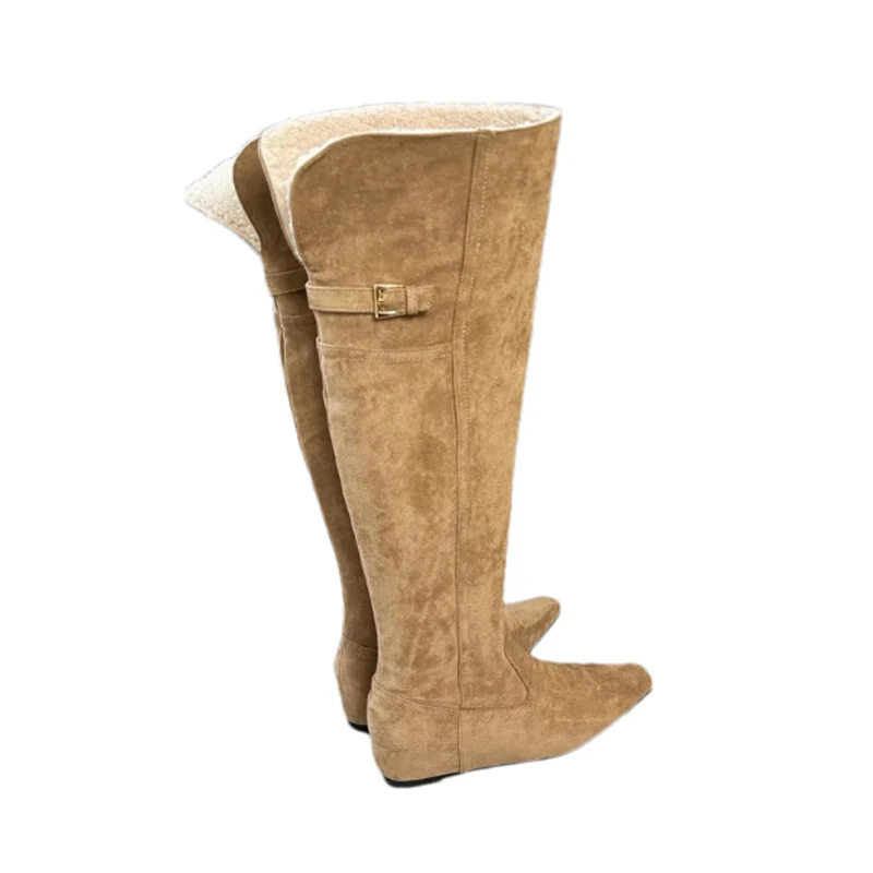 الفراء النساء فوق الركبة الثلوج الأحذية الشقق أحذية قطنية امرأة 2025 الشتاء أنيقة الدافئة أحذية طويلة أحذية مشي غير رسمية Mujer بوتاس #6