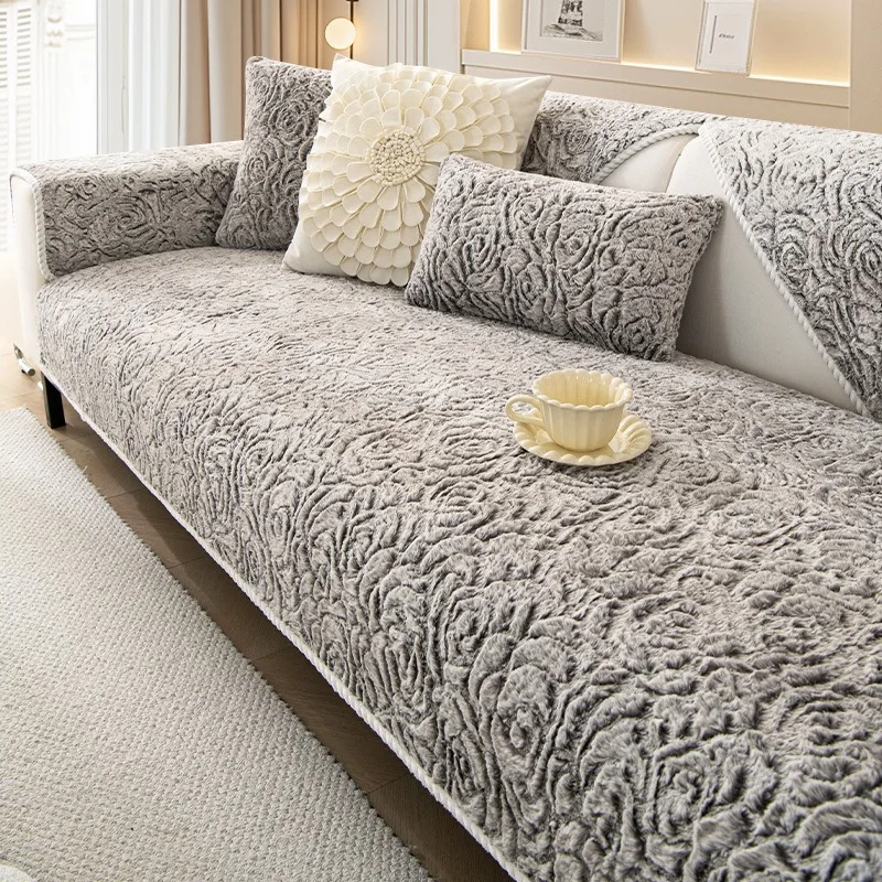 

Velvet Sofa Cover 3D Rose Pattern Luxury L Shape Sofas Cover Corner Sofa Covers Armchair Anti-dust Slipcover Pet Friendly