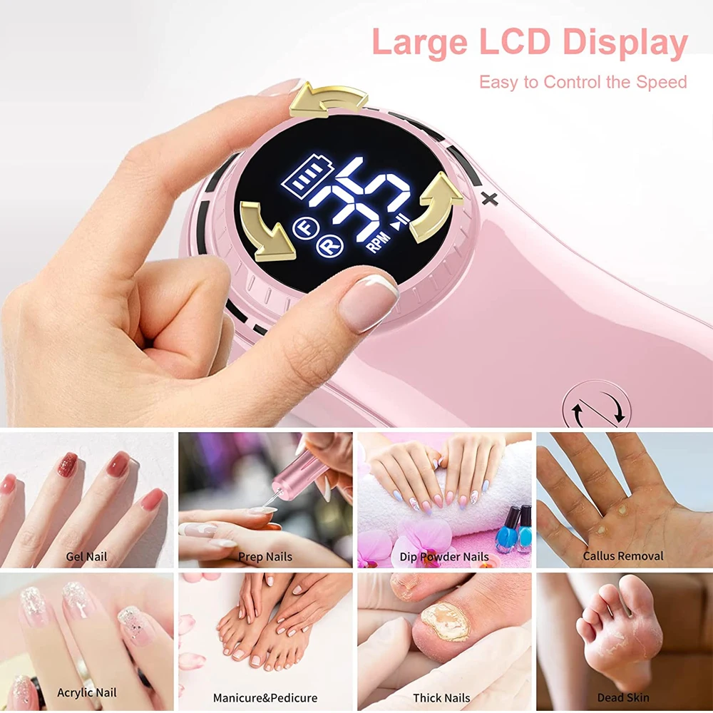 Cordless Nails File LCD Display Electric Nail Drill Machine 35000RPM Professional Manicure Pedicure Tools E File Nail Equipment