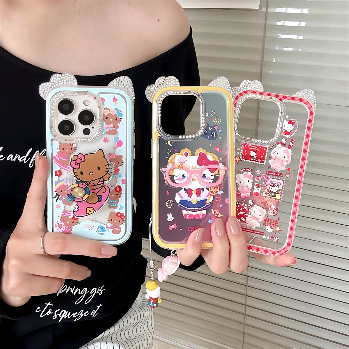 

New HelloKitty catAnti-fall Lovely Cover Funda Luxury Stylish INS Korean Cute Shockproof Phone Case For iPhone 16 15 14 13 Pro M