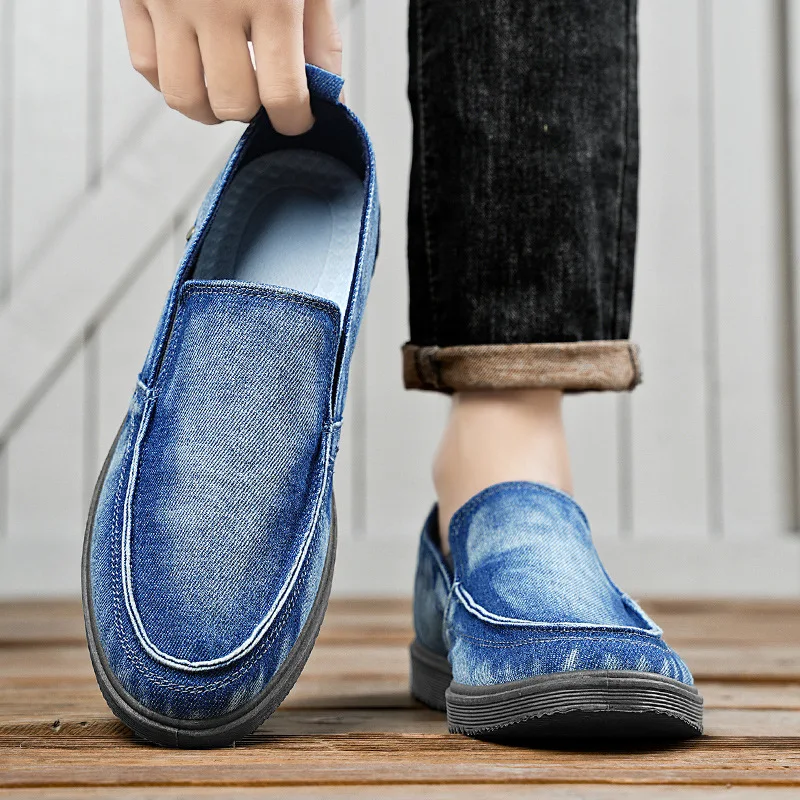 

Spring Autumn Breathable Canvas Shoes Casual Men's Low-Top Loafers Fashionable Trendy Denim Cloth Korean Men's Flat Shoes