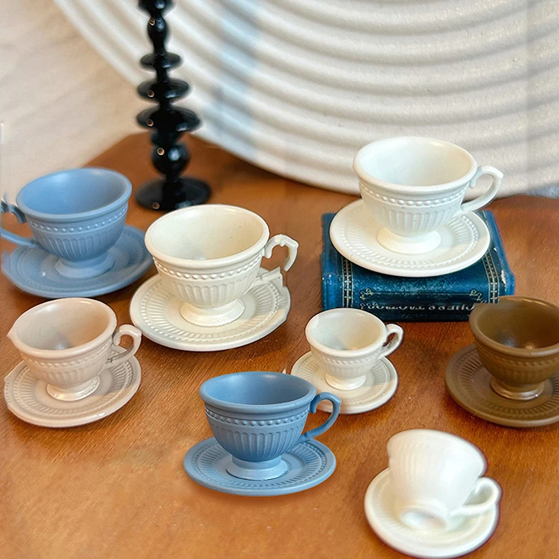 2PCS Dollhouse Mini Furniture Model Small Luxury French Coffee Cup Plate Set Toy DIY Accessories Miniature Scene Decoration