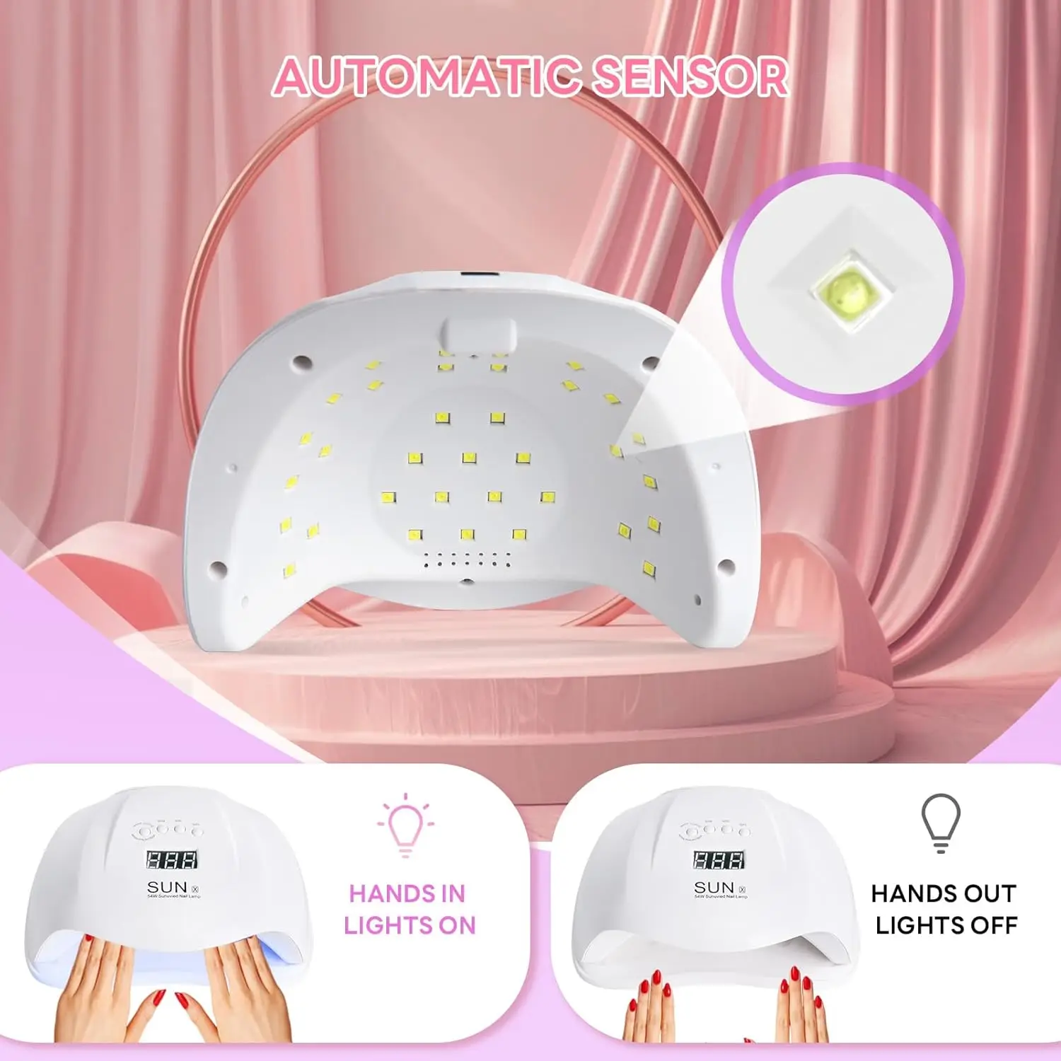 YIKOOLIN 54W UV LED-nagellamp met 36 lampen Sneldrogende nagellakdroger met 4 timeropties voor doe-het-zelf-nagelkunst en gelnagels