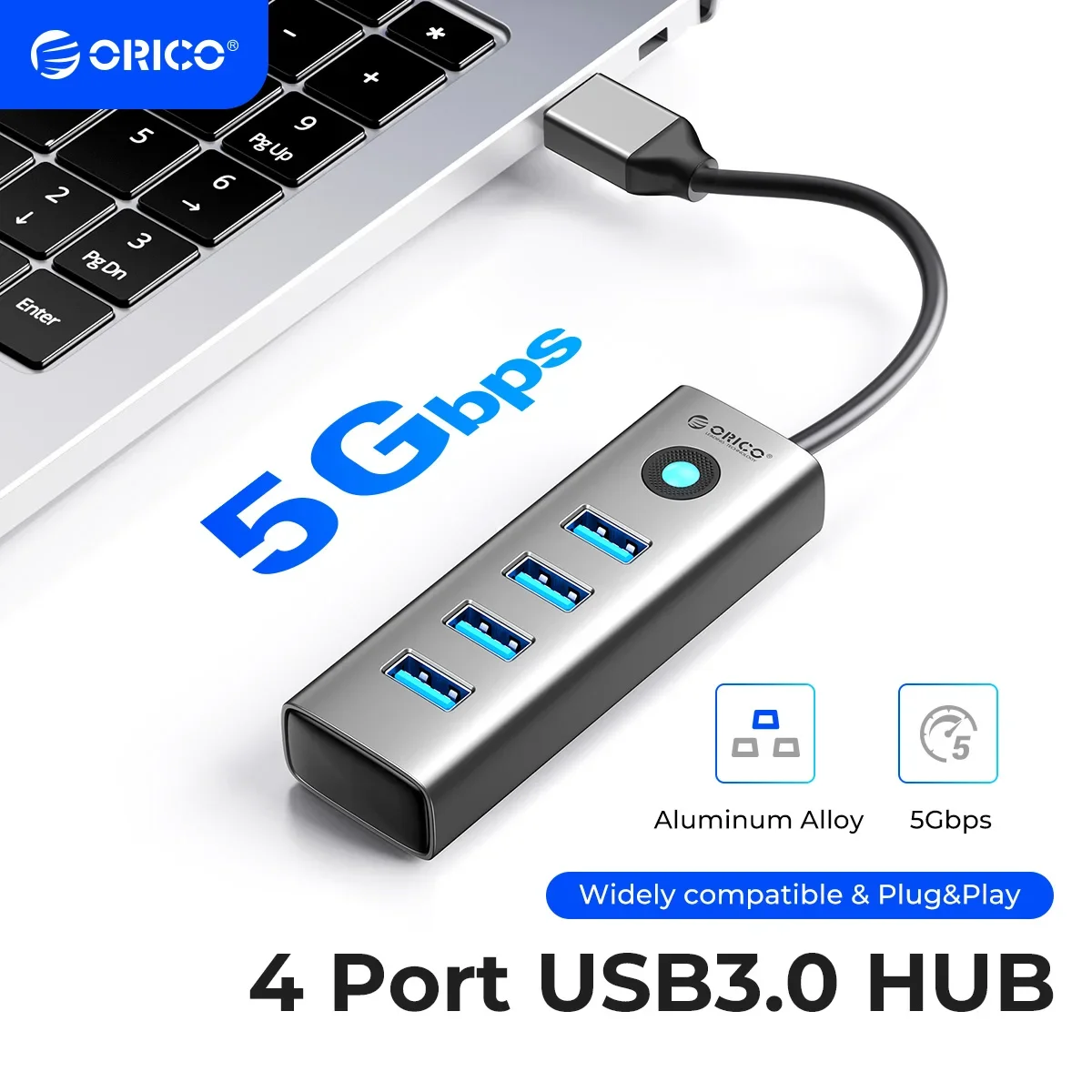 

ORICO Member 4-портовый USB 3.0-хаб из алюминиевого сплава, мини-хаб/USB-разветвитель с 4 портами, высокоскоростная передача данных 5 Гбит/с