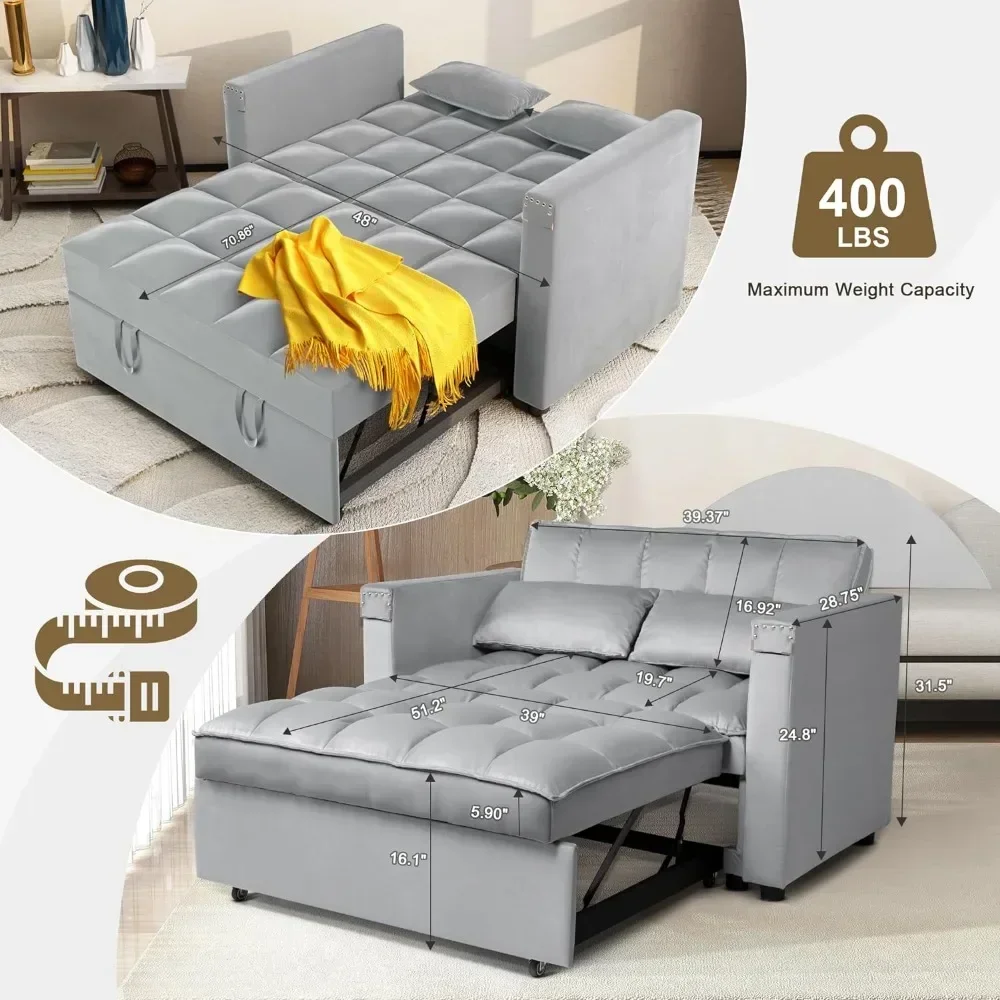 

Convertible Sofa Bed, 3-in-1 Multi-Functional Velvet Sleeper Couch Pull-Out Bed, with Adjustable Backrest