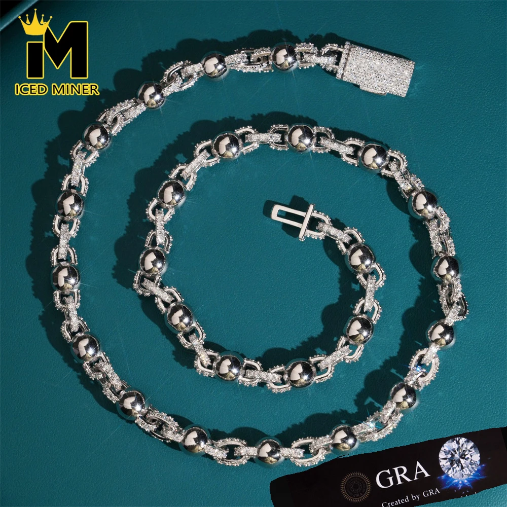 

Icedminer 8mm VVS Moissanite Ball Chain Iced Out Necklaces For Men Women S925 Silver Choker Pass Tester Hip Hop Jewelry With GRA