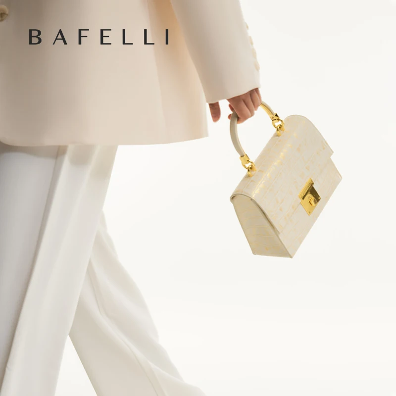 BAFELLI-bolso elegante de piel auténtica para mujer, Cartera de hombro de marca de lujo, color dorado, 2023