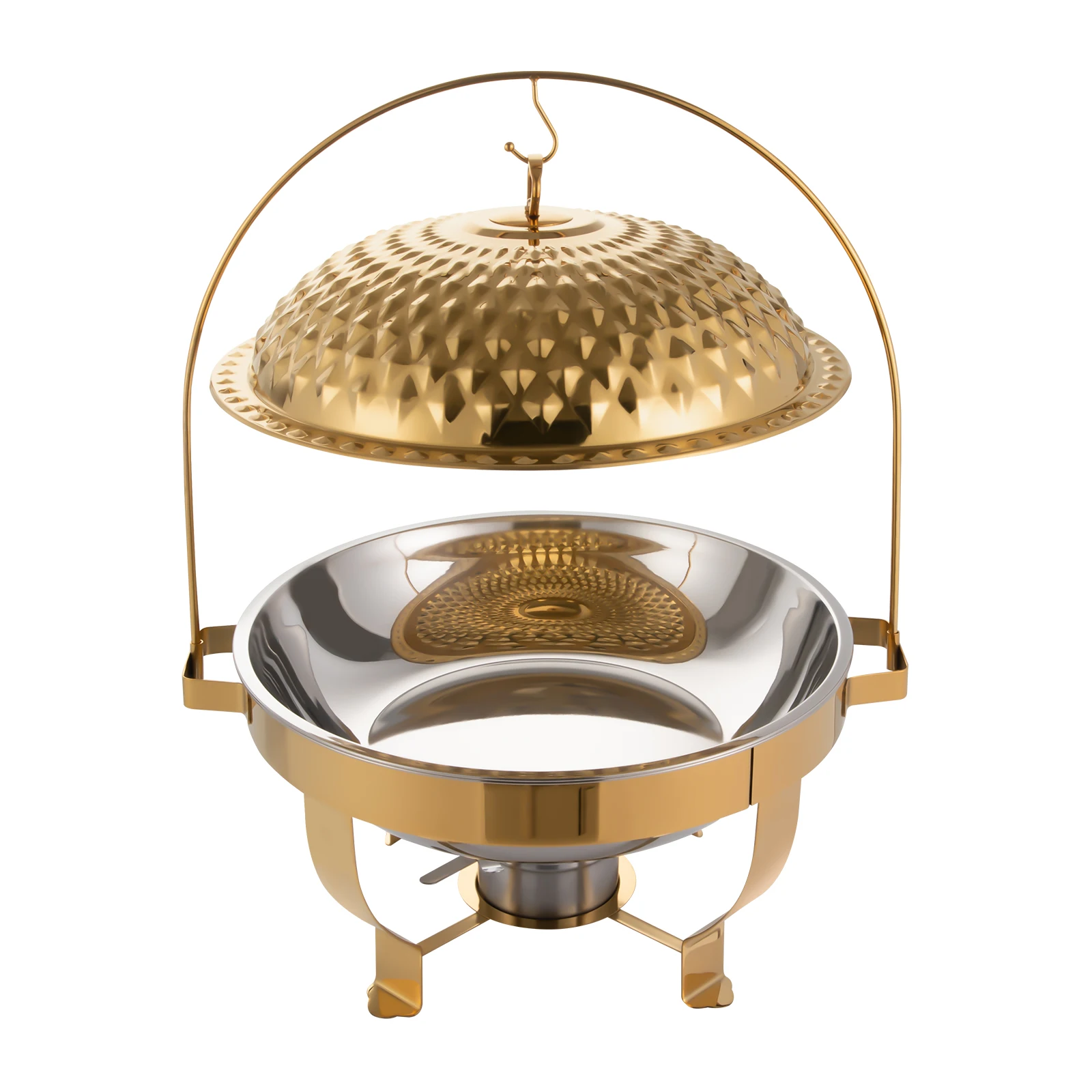 

8.5QT Diamond Hanging Lid Stove, Stainless Steel Round Chafing Dish Buffet Set Food Warmer, Hanging Lid Dining Stove Parties