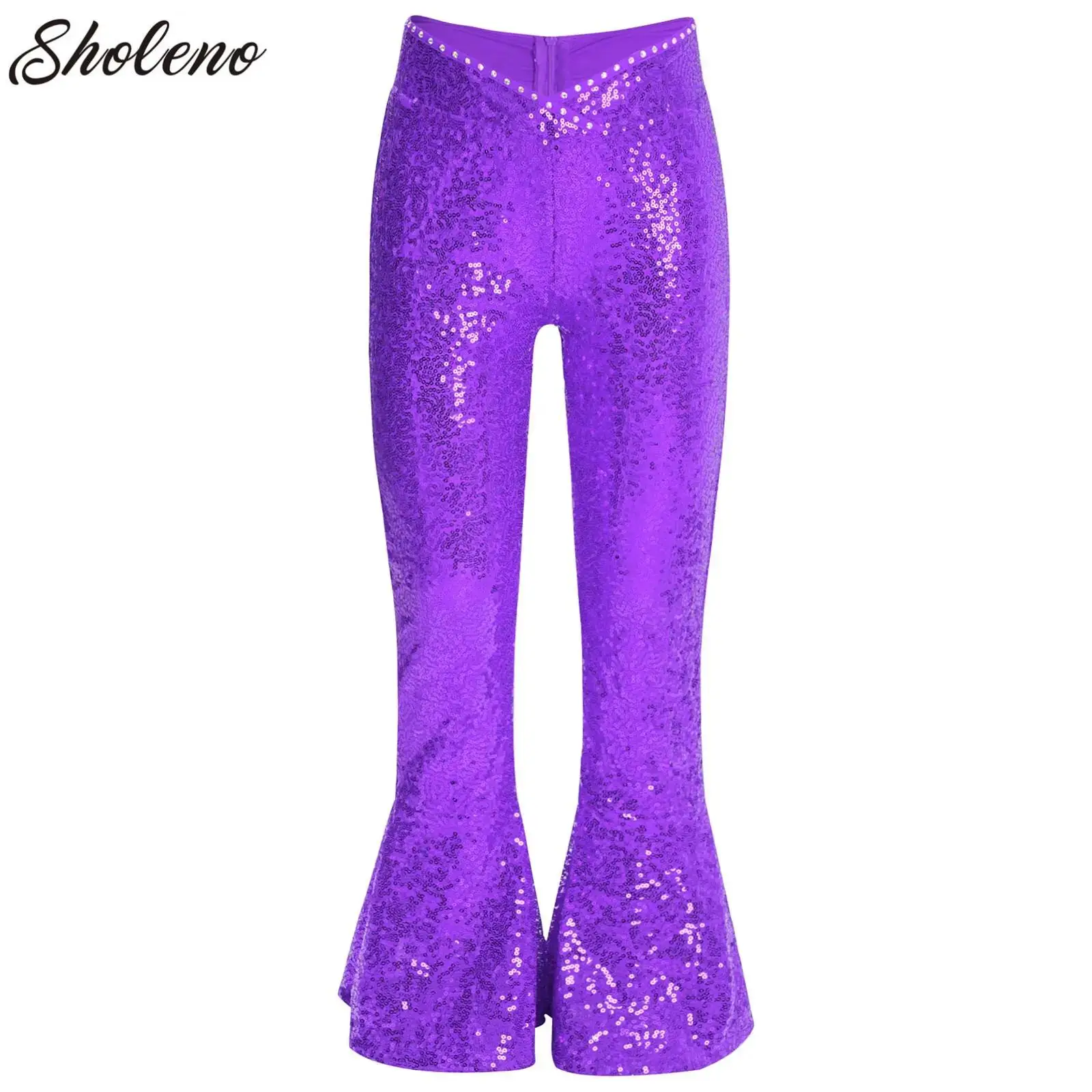 

Kids Girls Rhinestone Jazz Hip Hop Dance Costume Sequins Bell-Bottoms Flared Pants for Disco Party Stage Performance Party Wear