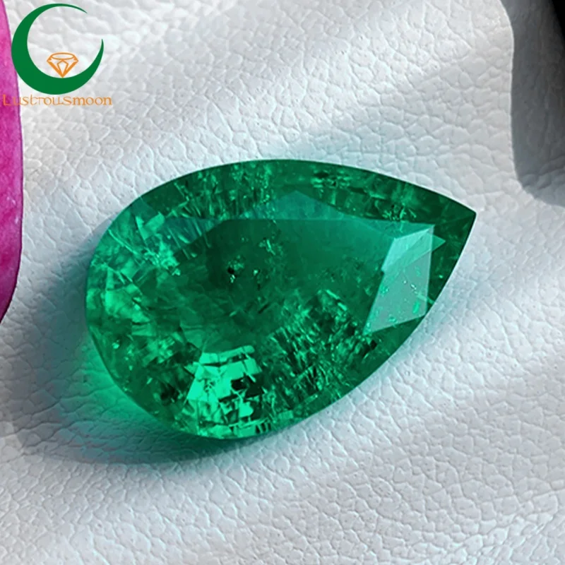 

Lab Grown Columbia Emerald Pear Cut With Cracks Inclusions Loose Stone High Quality Color Gemstone AGL Certificate Wholesale