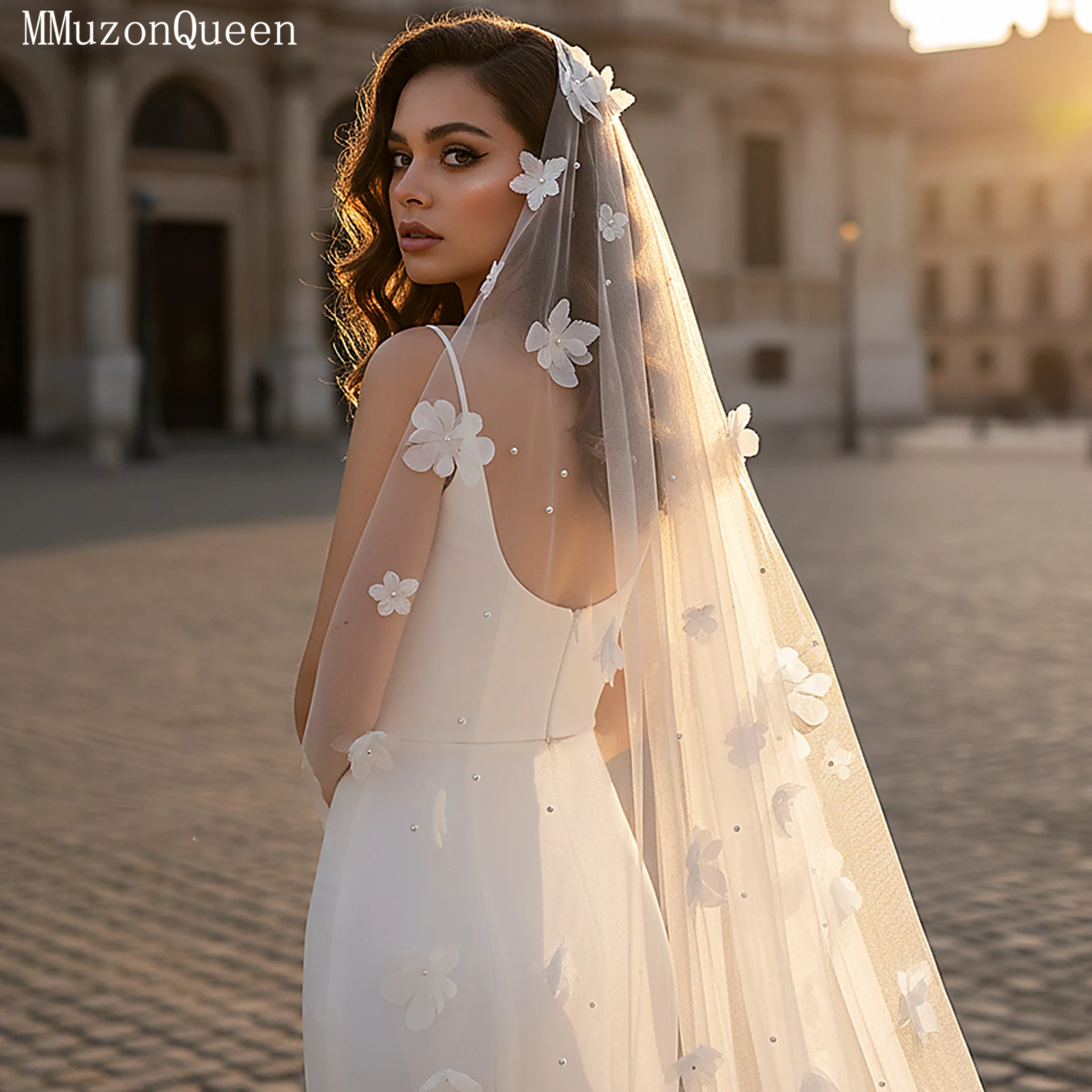 

Свадебная фата TOPQUEEN с 3D цветами и жемчугом, белая, с гребнем, аксессуары для свадьбы, на заказ, V243