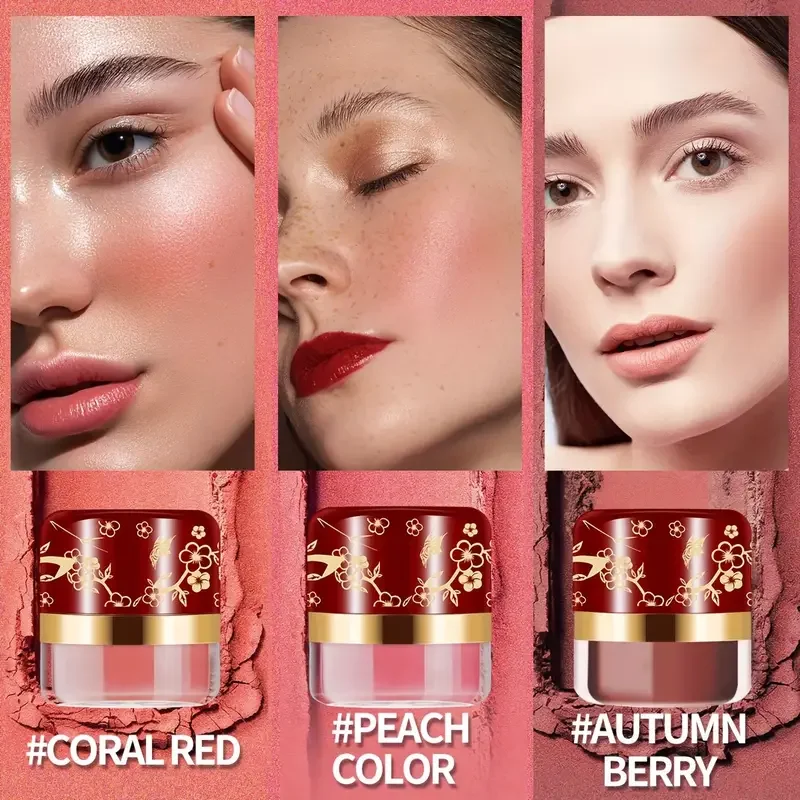 3 قطع من أحمر الخدود اللامع غير اللامع يحتوي على مسحوق اللؤلؤ ومكونات زيت الورد، بودرة سائبة للمكياج، لوحة حمراء، هدية لمستحضرات التجميل #1