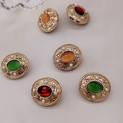 18MM Vintage Cat Eyes Luxury Rhinestone Pearl Beaded Shank Buttons Of Clothing High Quality Fashion Metal Button For Women Coat