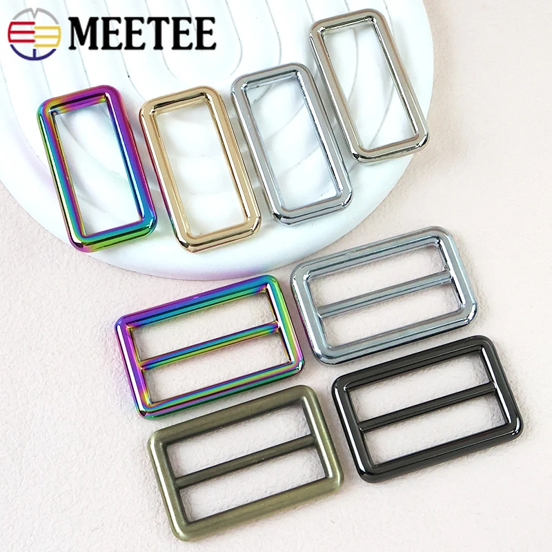 

5/10Pcs Meetee 15-50mm Tri-Glide Metal Ring Buckle for Backpack Strap Adjust Clasp Bag Belt Webbing Hook DIY Hardware Accessory