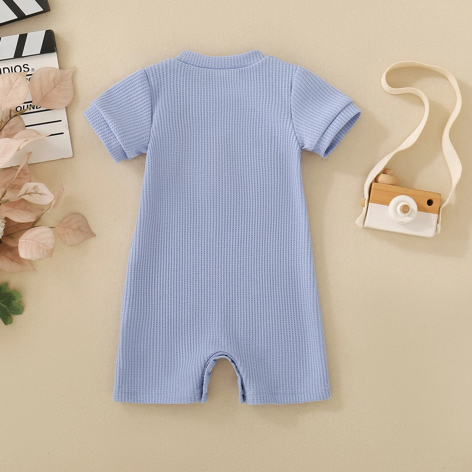 Summer neutral baby sky blue big flag embroidered one-piece short climb Independence Day