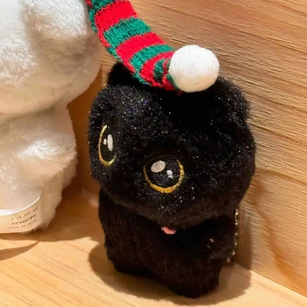 Simpatico portachiavi con bambola di peluche, decorazioni per il desktop, portachiavi con gatto dei cartoni animati, ciondolo per bambole regalo nero