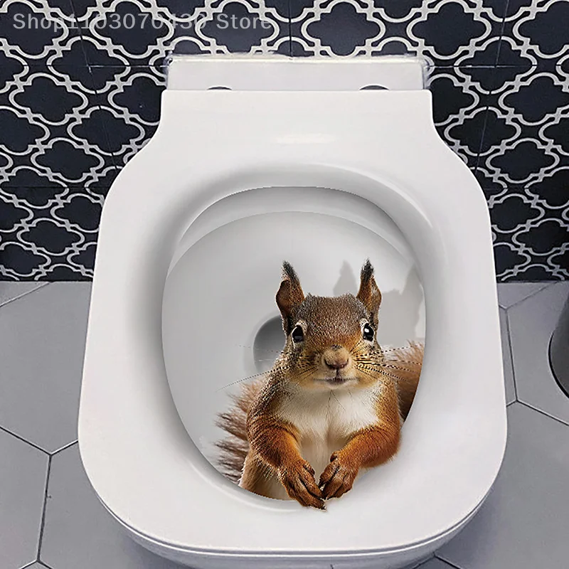 Water Resistant Toilet Lid Sticker Novelty Creative Funny Toilet Seat Decals Squirrel Toilet Sticker