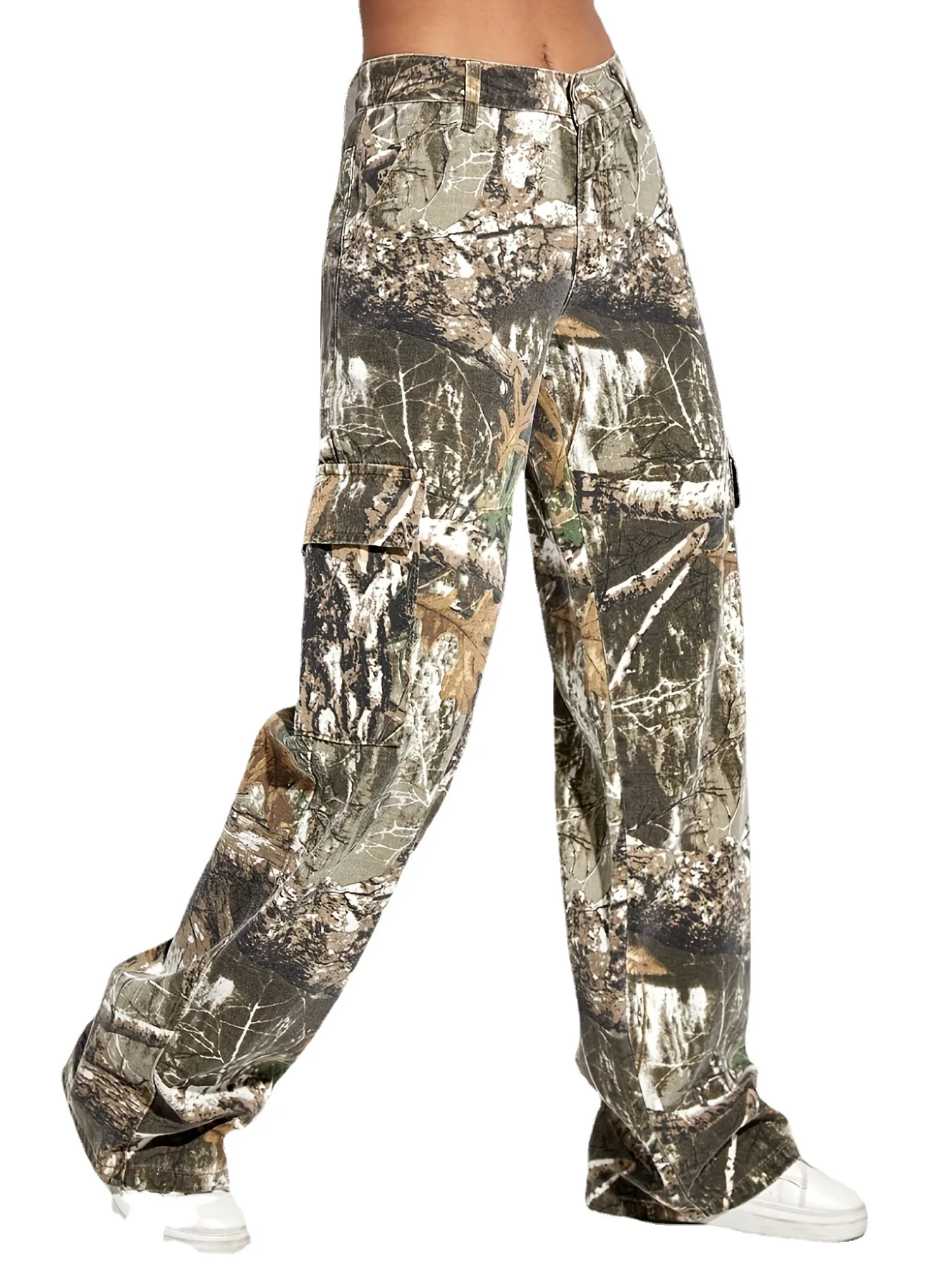Autumn Fashion Camouflage Print Straight Pants Women High Waisted Button Pocket Loose Trousers Casual Female Sporty Bottoms