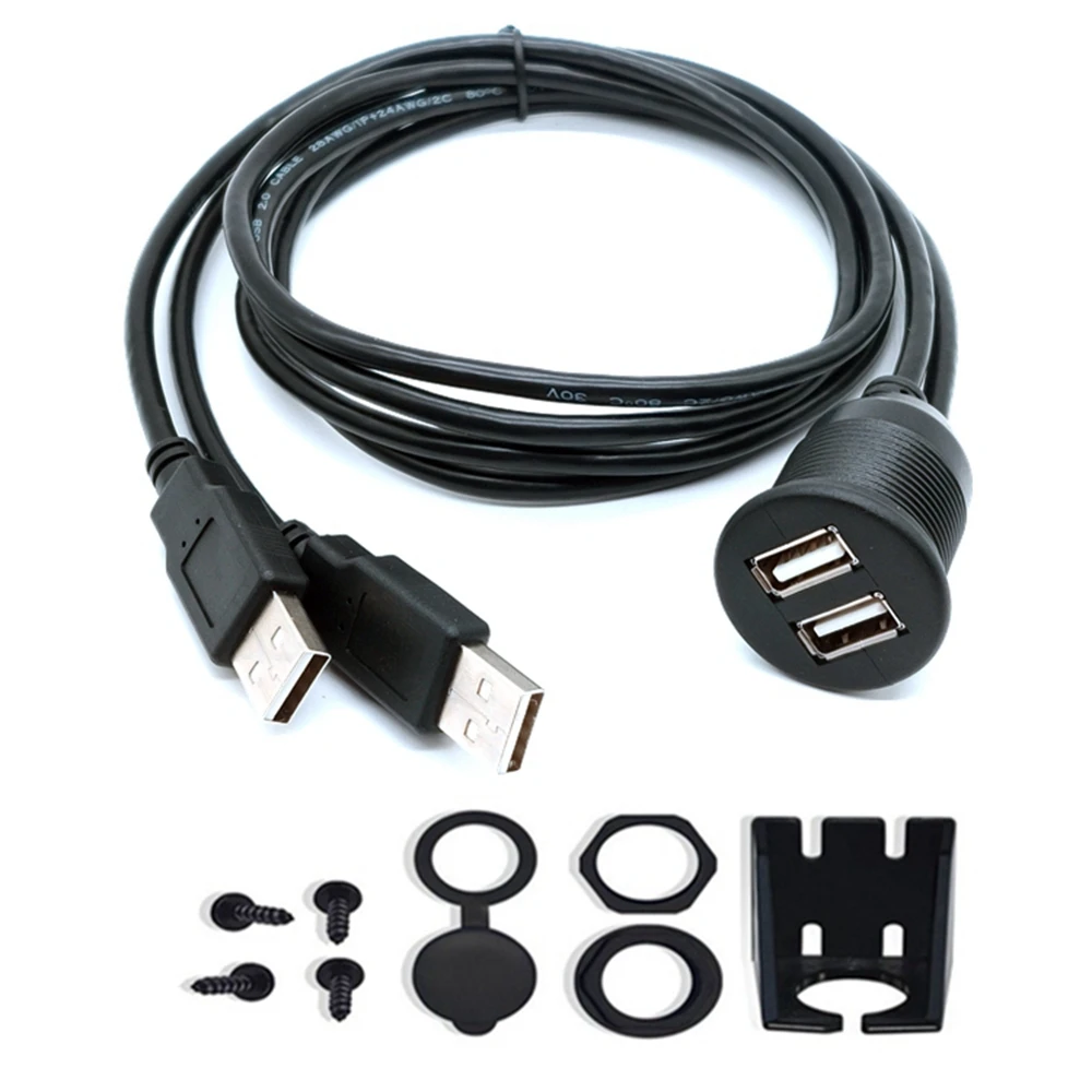 

2-port dual USB 2.0 male female AUX embedded in car expansion cable for truck, ship, motorcycle dashboard