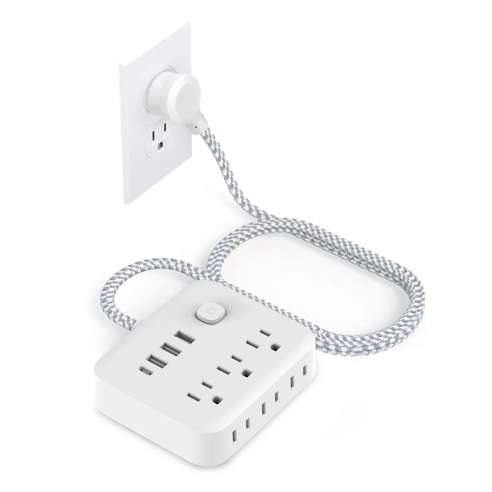 3 USB Slots Braided Cord Power Strip Braided Cord Type C Port USB Power Strip US Plug Efficient Power Distribution