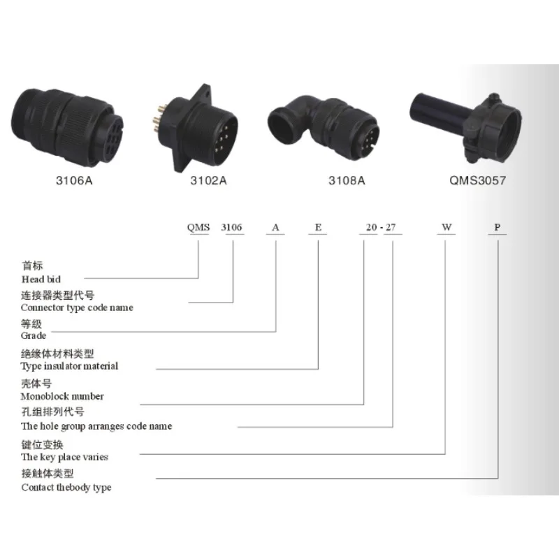 5015 US military standard waterproof device aviation plug socket 2-core MS3108A10SL-4S MS3102A10SL-4P