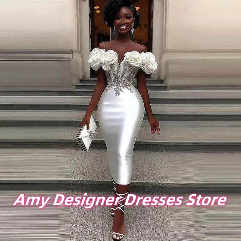 

Luxury Handmade Flowers Strapless Evening Dresses African Wedding Party Dress For Women Beaded Applique Prom Dresses Customized