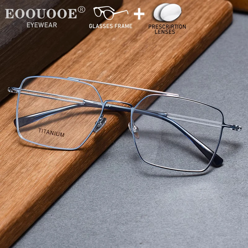 

Dual Bridge Design Prescription Glasses Recipe Myopia Hyperopia Lenses Vision Progressive Men Pure Titanium Optical Eyeglasses