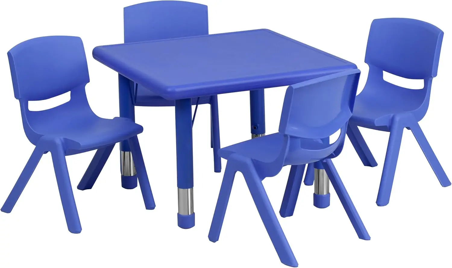 Emmy 24'' Square Blue Plastic Height Adjustable Activity Table Set With 4 Chairs