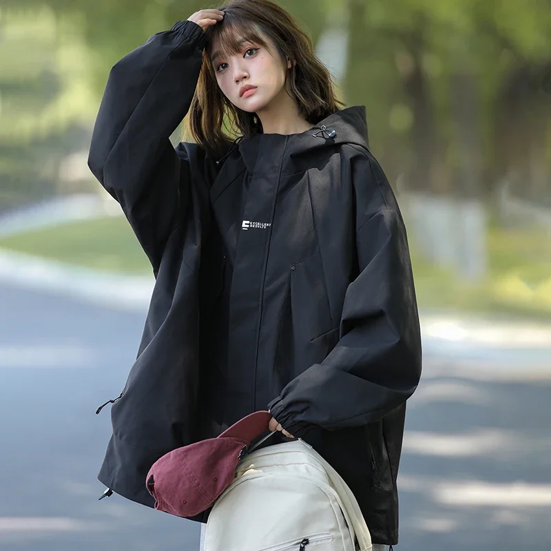 

Loose Waterproof Riding Jackets Women Windproof Sports Coat Hooded Windbreaker Jackets Men Outdoor Ride Climbing Running Jacket