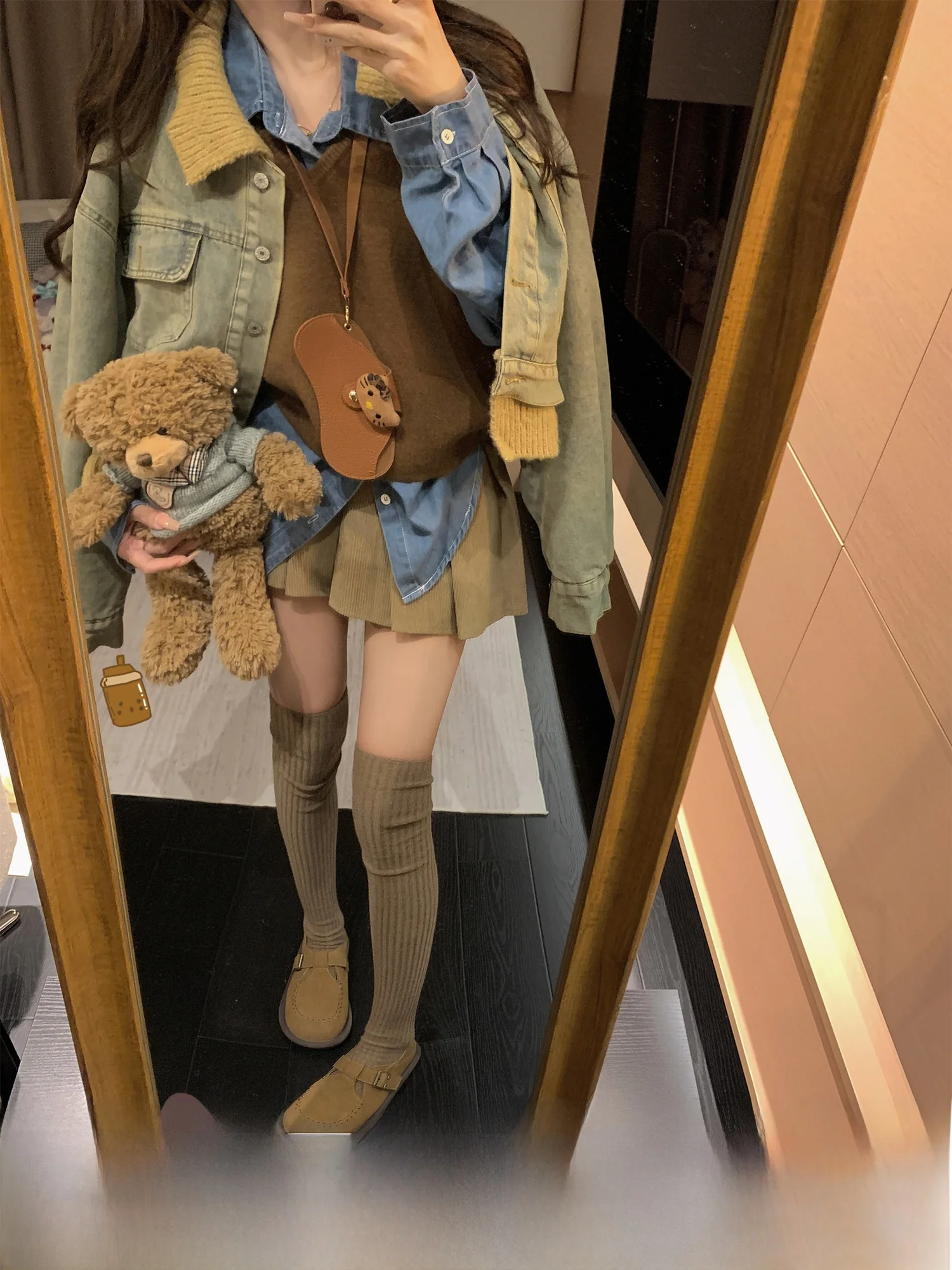 

Waed ort Denim Jaet DDXZ Evening Girl Knitted Patchwork Fake Two-Piece Design Sense Retro Collar Women's Outerwear