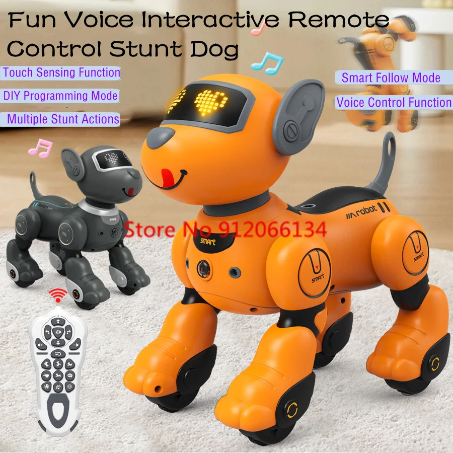 Parent-Child Accompany Touch Sensing RC Robot Dog 2.4G Voice Interaction DIY Programming Fun Emoticons Radio Control Stunt Dog