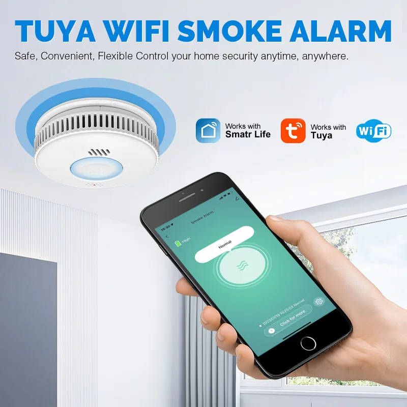 

Tuya WiFi Smoke Detector,Smart Life Smoke Sensor,Home Security Fire Alarm,AA Battery,EN14604,For Home Child Room Kitchen Shop