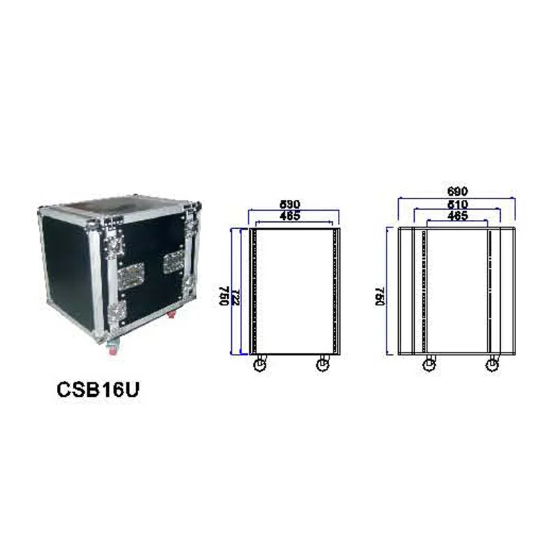 Professional 16U flight case rack for amplifier