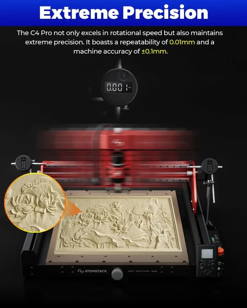 

Фрезерный станок C4 Pro CNC 200W с комплектом для очистки CV1 и шпинделем SP1 500W, 4-осевой лазерный гравировально-резательный станок