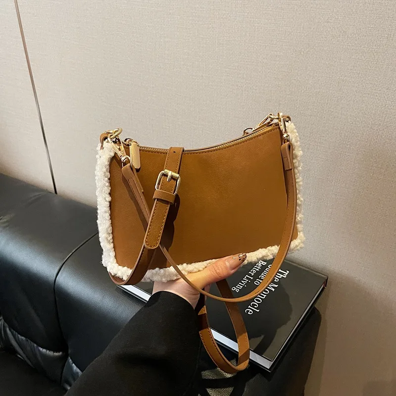 

Стильная плюшевая сумка-тоут из искусственной овечьей шерсти для женщин, замшевые сумки на плечо, большие вместительные дорожные сумки с верхней ручкой